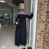 Ice Silk Crinkle Buttons Abaya 2-Piece Set